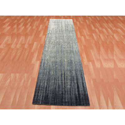 Tapis gris noué à la main de conception unique 2 pi 6 po x 10 pi 2 po