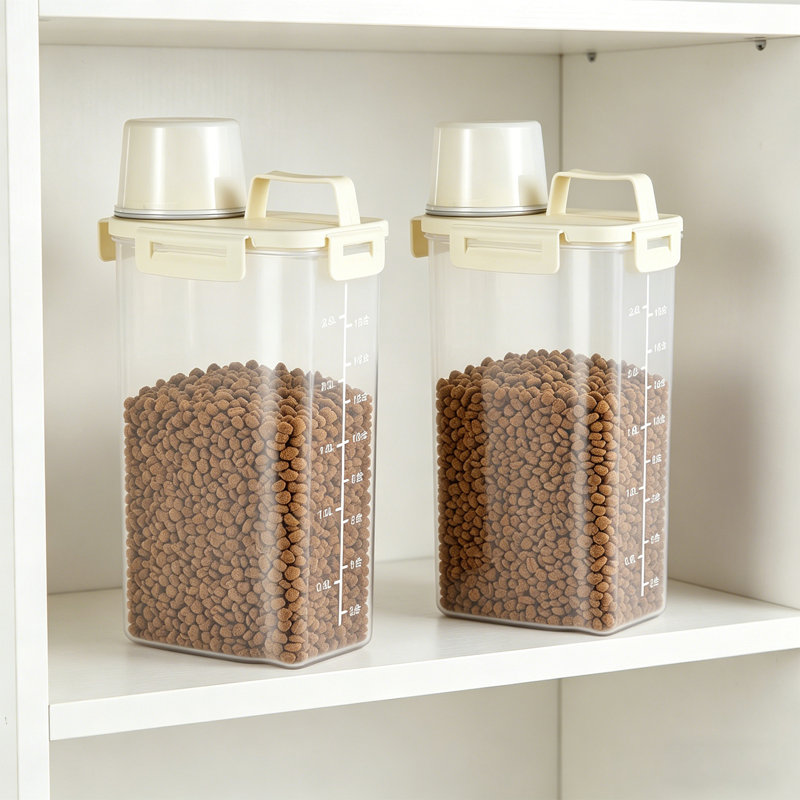 Contenant alimentaire pour animaux 2 pièces - 3L Crème jaune hermétique pour nourriture pour chats, céréales, riz, farine
