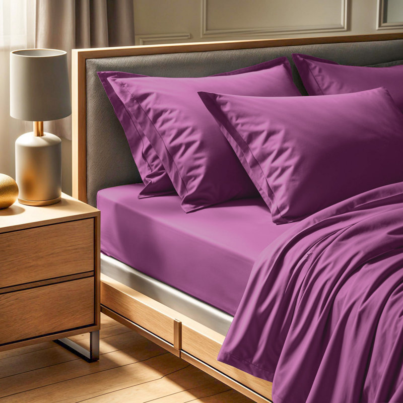 Luxury Purple Single Fitted Sheet, 39 x 79 + 11.8 Deep Pocket | 100% Cotton Ranforce, 155 Thread Count | Soft, Breathable, Machine Washable at 86°F | Perfect for Comfortable Sleep and Easy Care