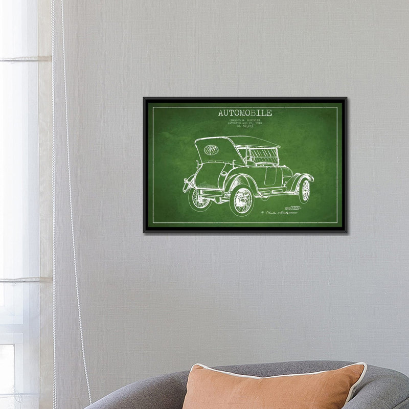 Charles W. McKinley, croquis de brevet d'automobile (vert) - estampe numérique sur toile tendue avec châssis, Pas de tapis