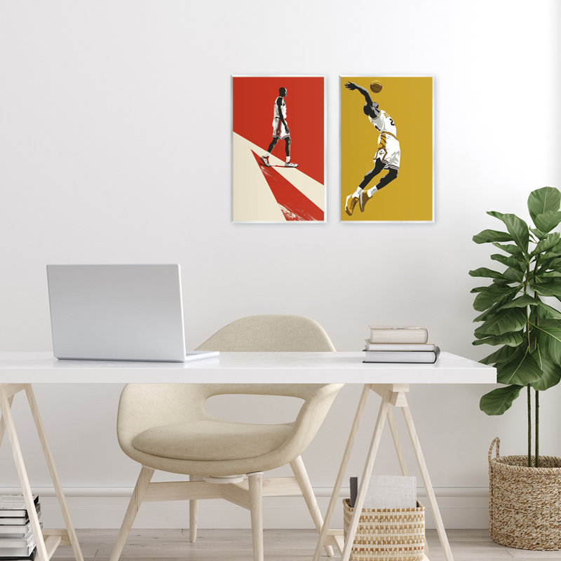 Ensemble de 2 plaques murales emblématiques de la NBA, par Ray Powers, H 15 po x l 10 po