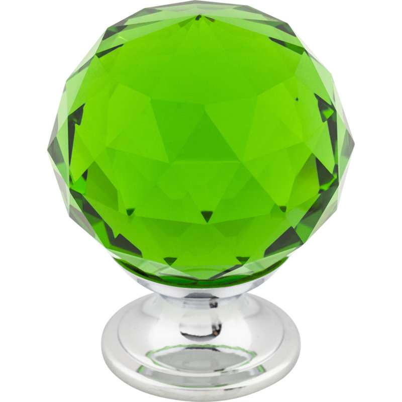 Clear Crystal 1 3/8" Diameter Round Knob, Polished Chrome, Green