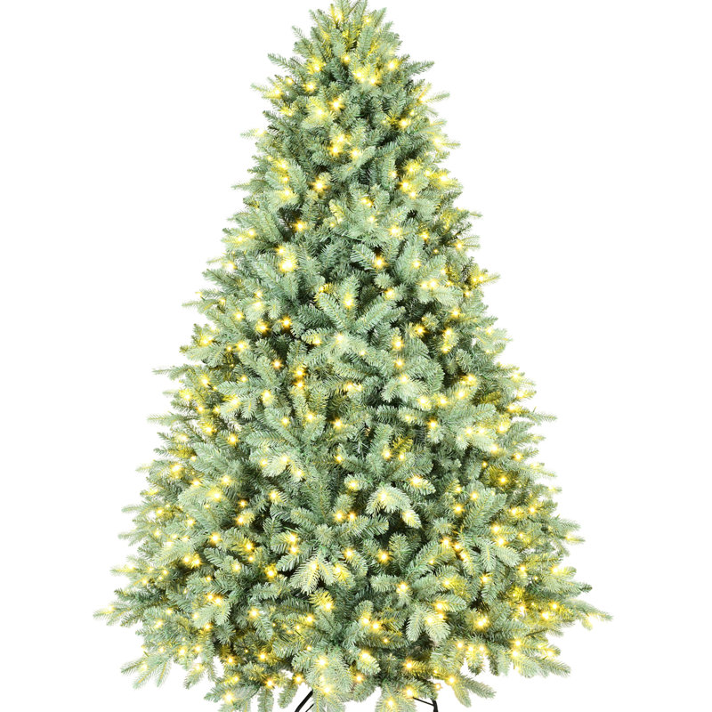 Arbre de Noël de 5 pi avec 300 lumières à DEL blanc chaud, couleur bleue, 1194 pointes, branches articulées pour une installation simple, base en métal, abat-jour de fête moderne, installation facile avec support PE +