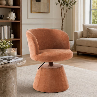 Chenille Swivel Arm Chair, Adjustable Height 360 Degree Swivel Round Bucket Accent Chair with Gas Lift, Ergonomic Upholstered Counter Height Bar Stool for Kitchen Island, Pub, Dining Room, Bedroom Makeup Vanity