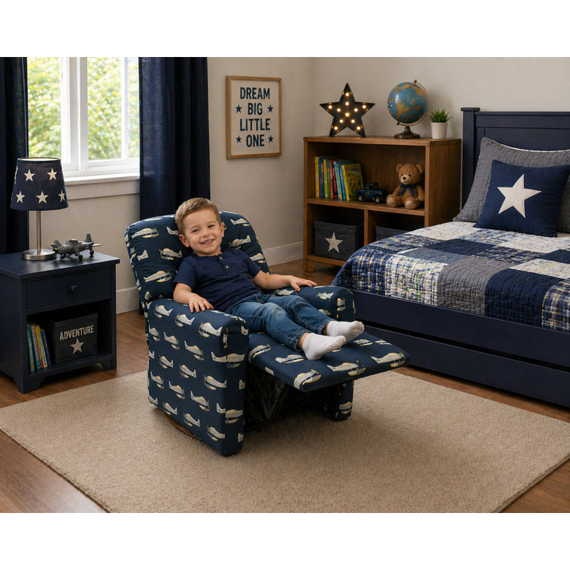 Kids Rocker Recliner Chair in Navy Airplanes - Multiple Patterns Available!, Navy Airplanes