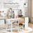 Kids Activity Table and Chairs Set with Storage and Paper Roll Holder, Age 3-6