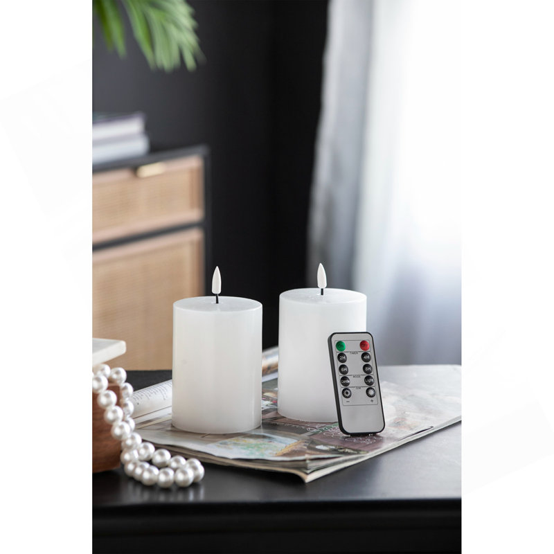 Ensemble de 2 bougies à DEL blanches avec mèche et minuterie à télécommande, 3 x 4 po