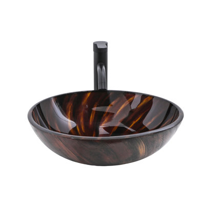 Amber - Brown Tempered Glass Bathroom Sink, Pop Up Drain For Quick Water Removal Speed, 5.62 Inches Tall, Above Counter Configuration Round Sink With Drain, Improves Decor, 13.55 Lb, Easy To Clean Up