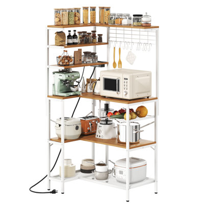 Ato L-shaped Kitchen Baker’s Rack With Power Outlet, Hooks & Adjustable Feet