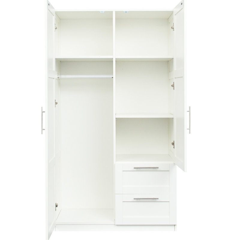 Garde-robe haute et armoire de cuisine avec 2 portes, 5 tiroirs de rangement, panneau de particules blanc de 15 mm, matériau de dossier de 3 mm, surface lisse, nettoyage facile, armoire d'entretien, tiroirs, rangement à l'arrière