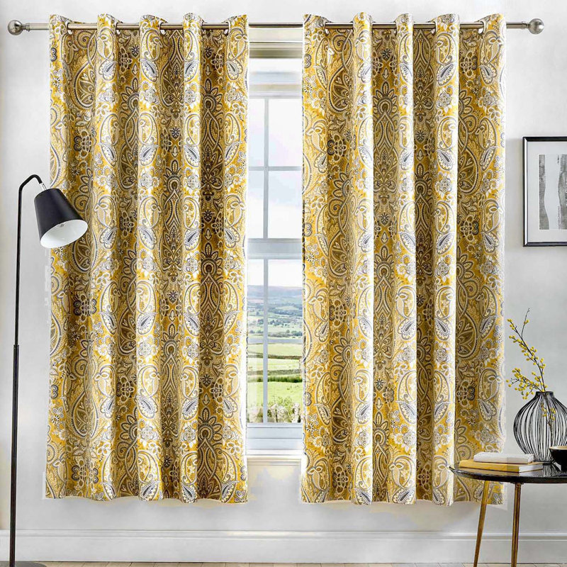 Maduri Eyelet Room Darkening Curtains, Ochre