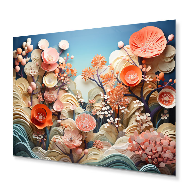 Corail éclatant géométrique - impression d'art en métal corail, H 24 po x l 32 po x P 1 po