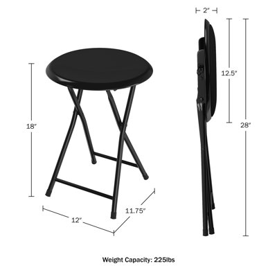 Tabouret pliant sans dossier de 18 po Aloy avec capacité de 225 lb, 2 paquets (noir)