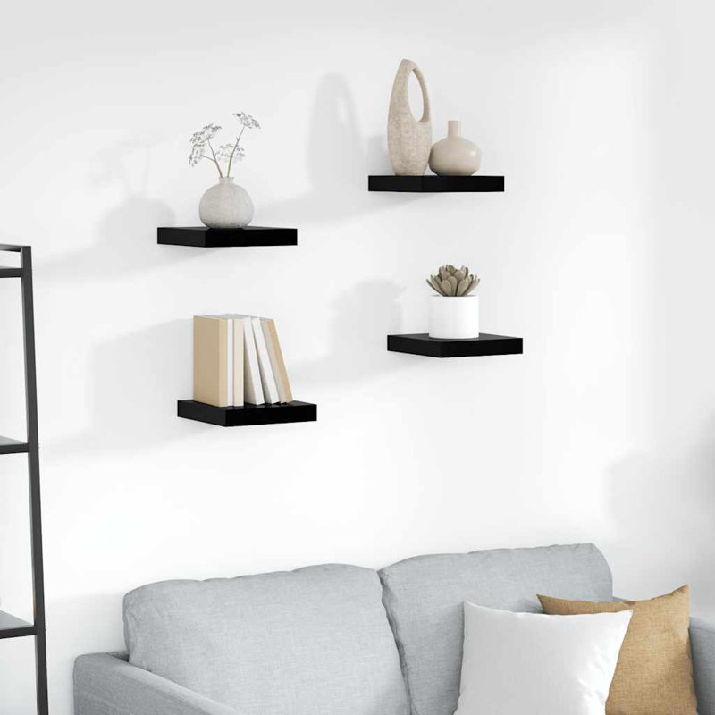 Ensemble de 4 tablettes murales pour cadres photo, H 1,5 po x l 9,1 po x P 9,3 po, Noir très lustré
