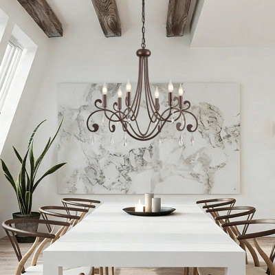 6-Light Dimmable Steel Candle Style Chandelier