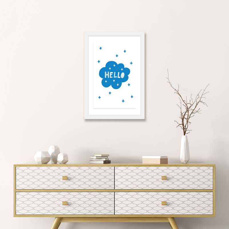 «Hello Bubble Cloud Super Scandi», reproduction d'art textuel, H 24 po x l 16 po x P 1 po, Papier encadré blanc, Blanc