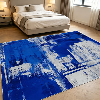 1PC Abstract Modern Navy Blue and White Brushstroke Art area rugs for Living Room, Soft and Comfortable, Suitable for all seasons, easy-to-maintain, machine washable Indoor floor mat, Under Table Farmhouse suitable for Dining Table, Coffee Table,