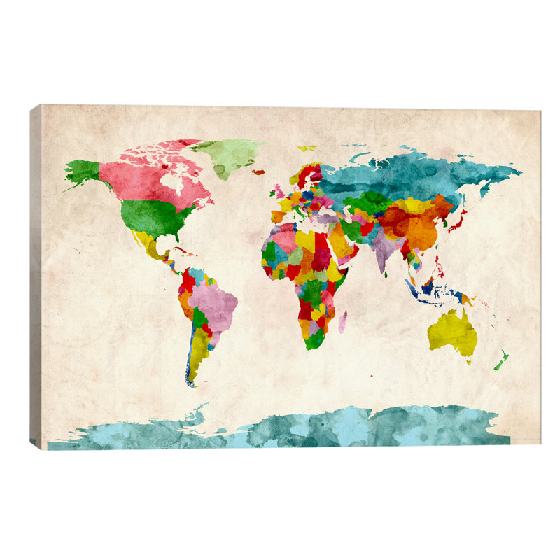 World Map Watercolors III by Michael Tompsett - Wrapped Canvas Painting, 66.04 cm H x 45.72 cm W x 1.91 cm D