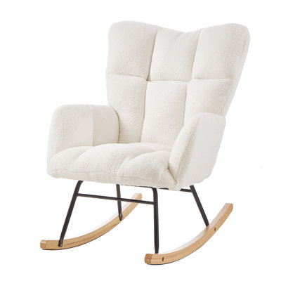 Glider Chair For Living Room Tufted Upholstered Teddy Fabric Rocking Chair With Metal Frame Accent Chair by Ebern Designs