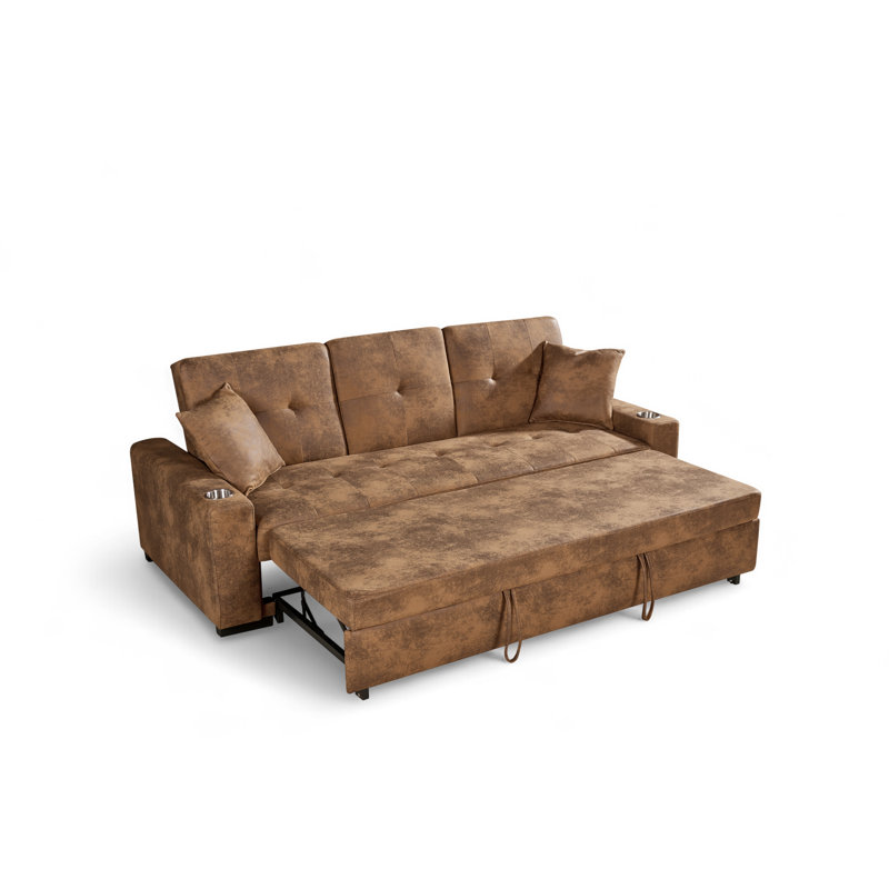 3 Seater Sofa Bed, Brown Microfiber / Microsuede