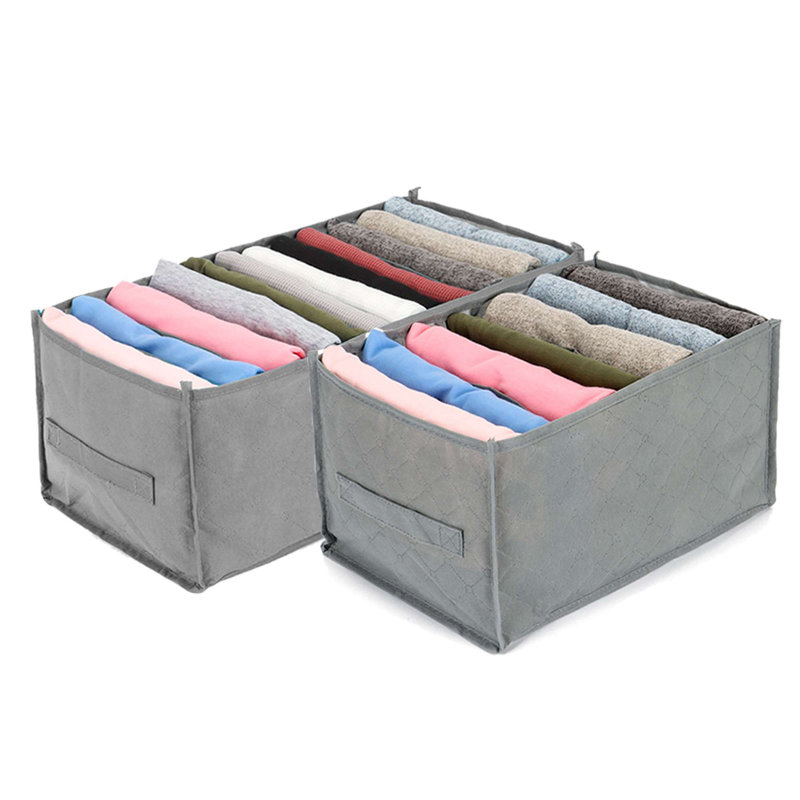 Organisateurs de garde-robe pliables en tissu pour garde-robe et boîtes de rangement, 7 + 12 grilles, Gris