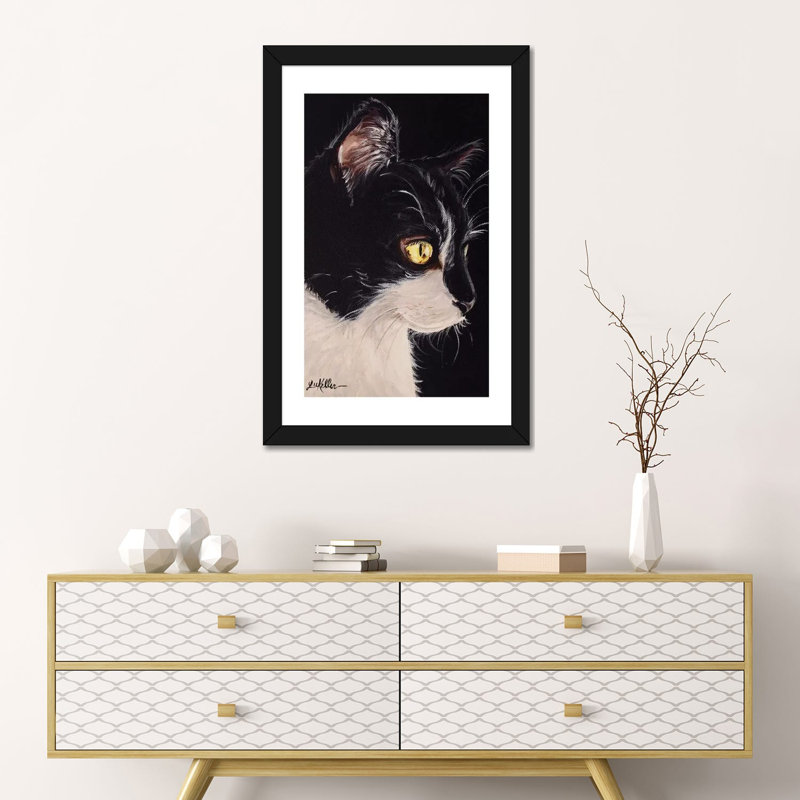 « Tuxedo Cat » par hippie Hound studios-impression, H 24 po x l 16 po x P 1 po, Papier encadré noir, Blanc