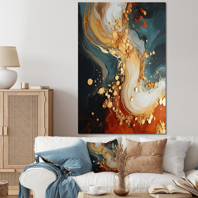 White Blue And Orange Stone Storm II - Abstract Wall Art