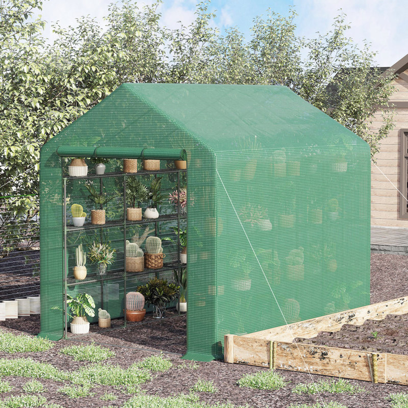 Outdoor Walk-In Greenhouse With Metal Shelves - Control Heat, Plants From Portable For Gardens Sun And Wind, 18 Organization