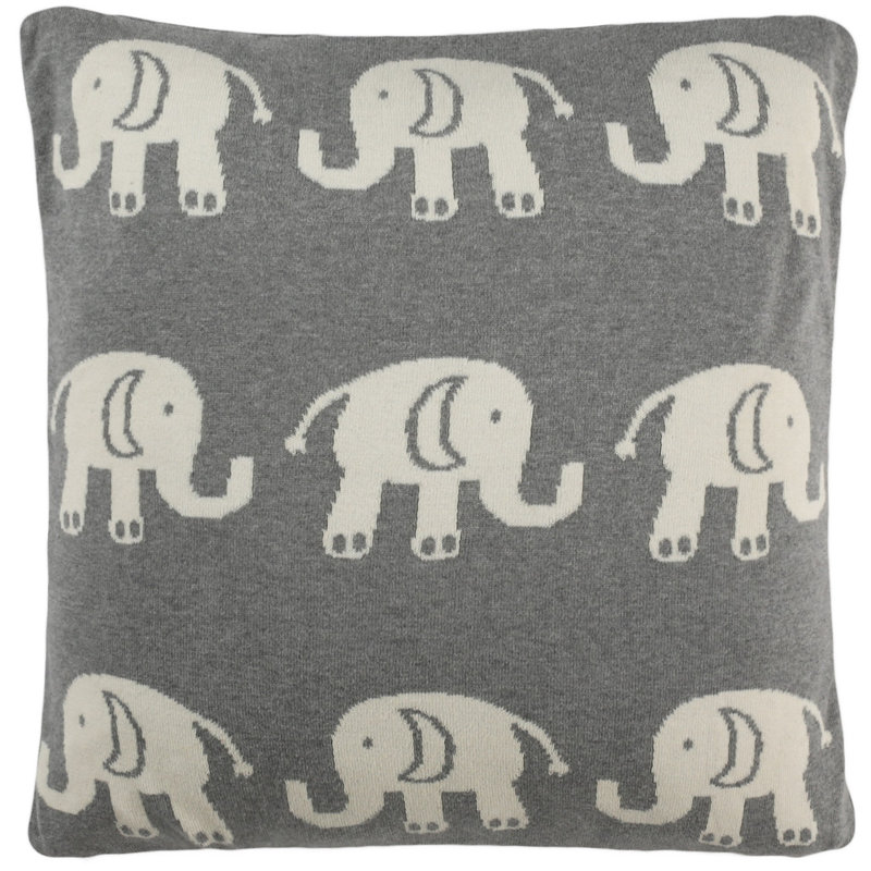 Elliot Light Grey and Natural Knit Elephant Pillow 20" x 20"