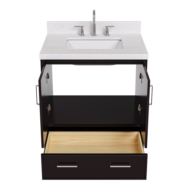 30.25'' Single Bathroom Vanity with Carrara Quartz Top, Espresso