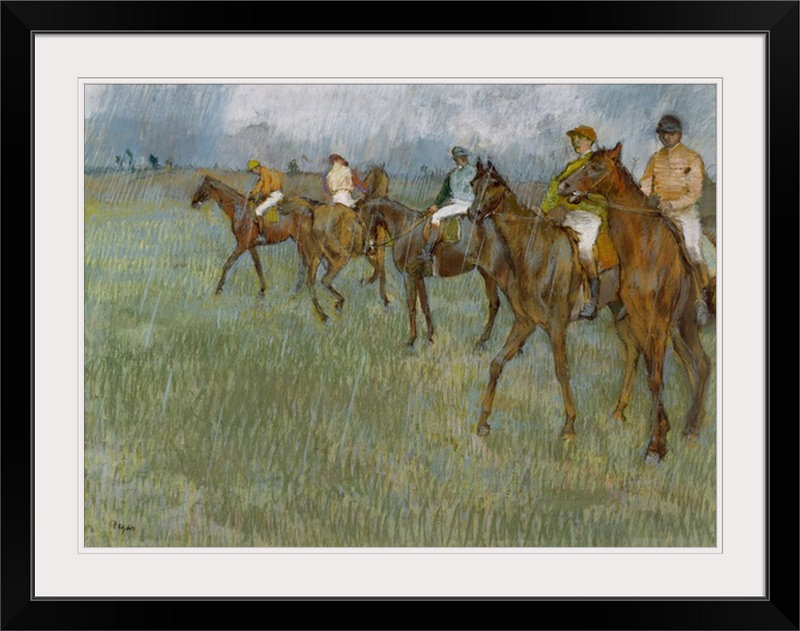 Jockeys in the Rain, c.1886 par Edgar Degas - reproduction, H 26 po x l 36 po x P 1,5 po, Toile
