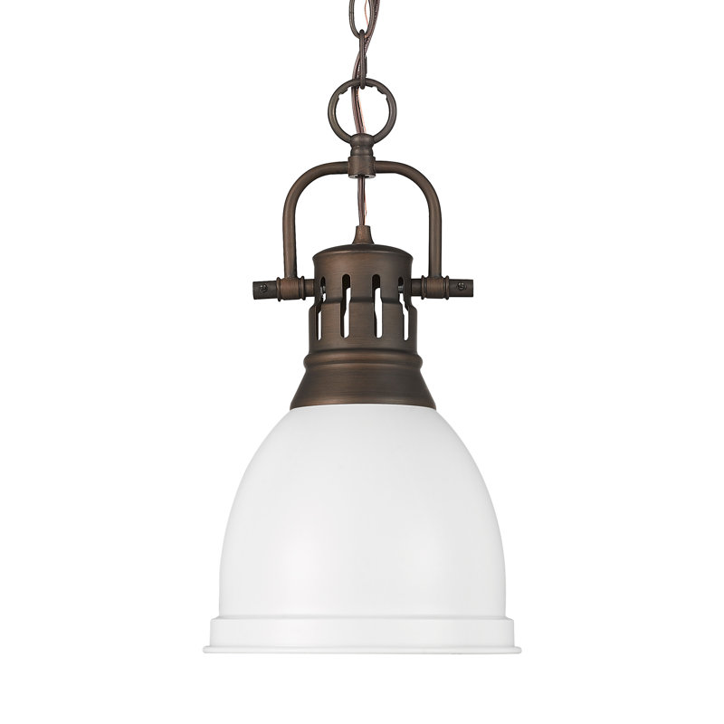 Luminaire suspendu 1 lumière avec chaîne Cajoux, H 8,875 po x l 8,875 po, Blanc mat, Bronze huilé
