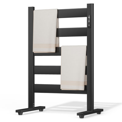 Sèche-serviettes sur pied, espace pour 5 barres, chauffage rapide en 10 minutes, chaleur uniforme, température réglable de 110 à 170 °F, aucune installation requise pour une utilisation dans la salle de bain et le spa, (noir)