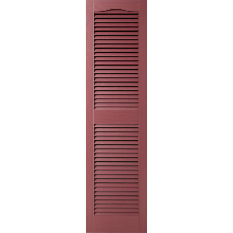 Vinyle à vie, panneau central cathédrale sur mesure, volets à persiennes ouvertes, H 53 po x l 12 po x P 1 po, Baie rouge