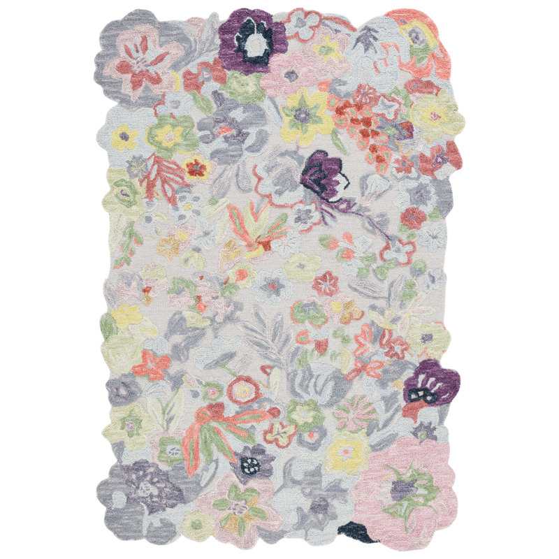 Tapis floral en laine et coton touffeté à la main Jardin, Rectangle 5 po x 8 po