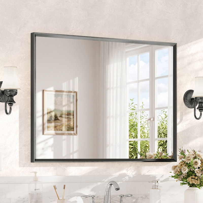 Bathroom Vanity Mirror with Tempered Glass and Aluminum Frame, Brushed Black, 30" x 40"