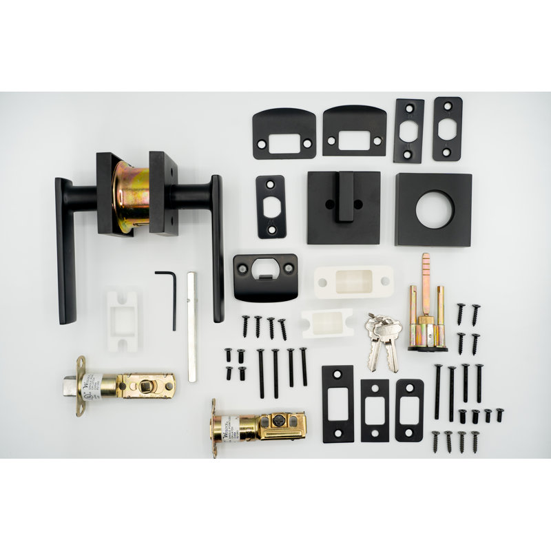 Levers With Deadbolt Reversible Entry Set, Matte Black