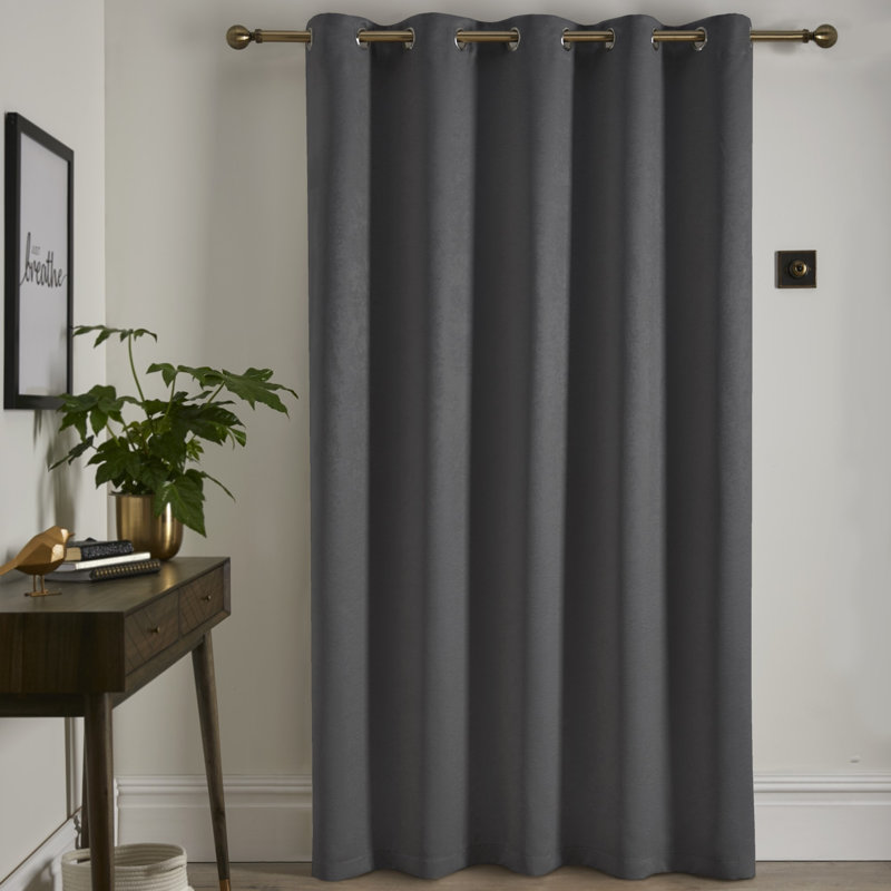Strata Semi Sheer Door Curtain Single Panel, Charcoal