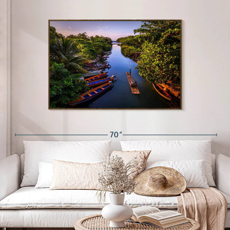 White River, bateaux et radeau, 46 po x 31 po, Cadre flottant noyer