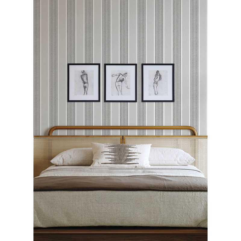 Papier peint rayé Bingley Charcoal orné, Grey