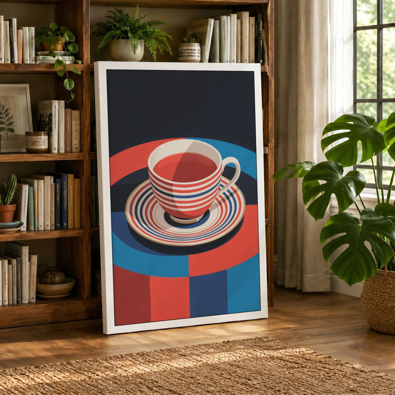 Teacup Geometry Mid-Century - Wrapped Canvas, 30x20 - 76.2 x 50.8 cm, Ochre Border