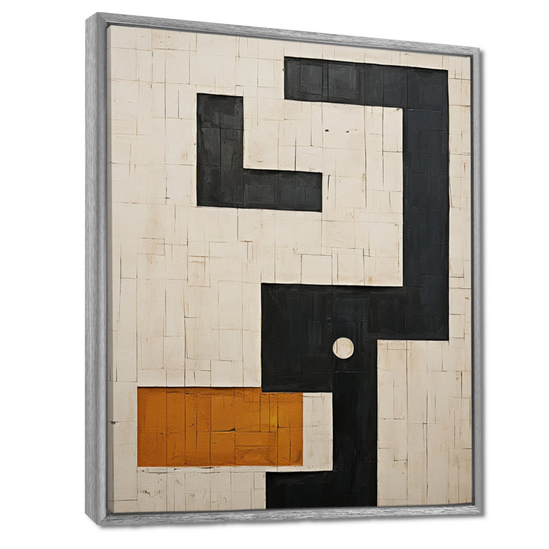 Nouvel ordre abstrait monochrome - art mural abstrait géométrique, H 44 po x l 34 po, Floater Framed Print, Argent argent
