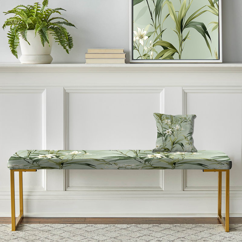 Bambou fusion motif tropical - banc rembourré tropical doré