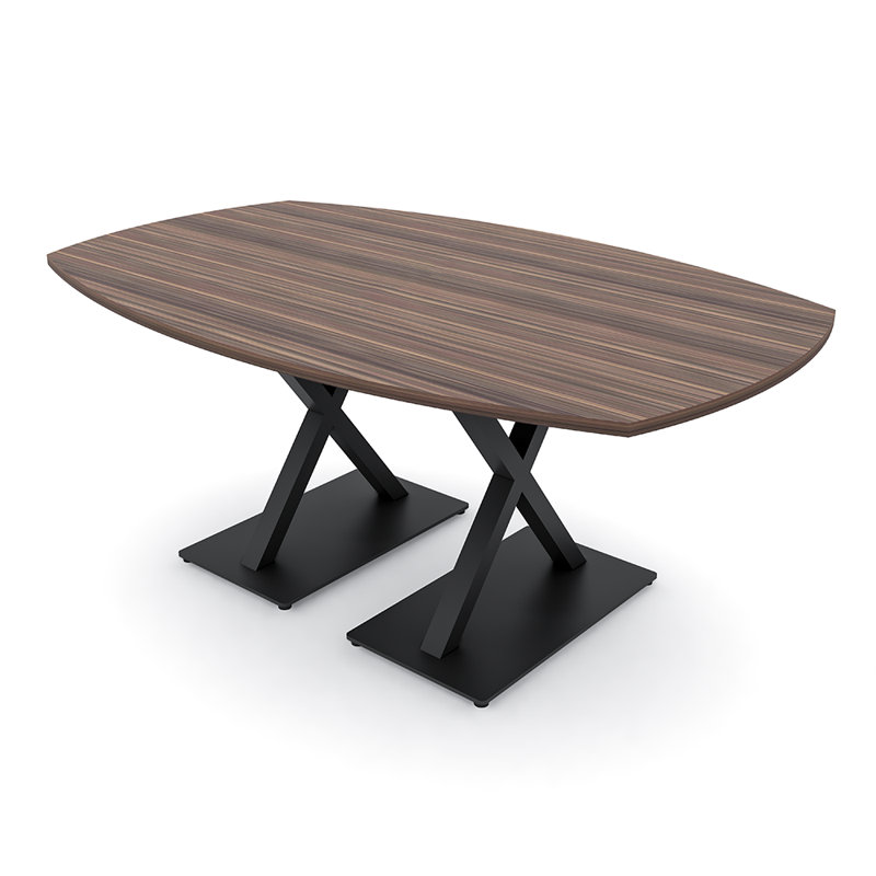 Table de conférence Pavert, H 30 po x l 72 po x P 48 po, Noir mat, Eucalyptus naturel