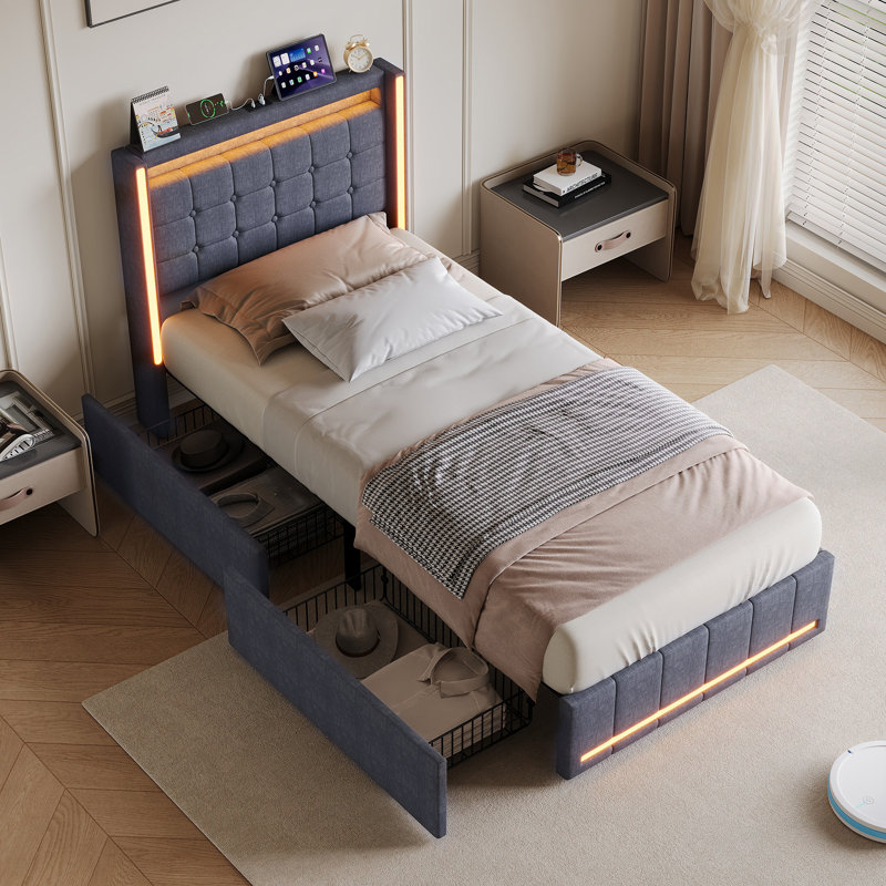 Upholstered Bed, Grey, Single (3')