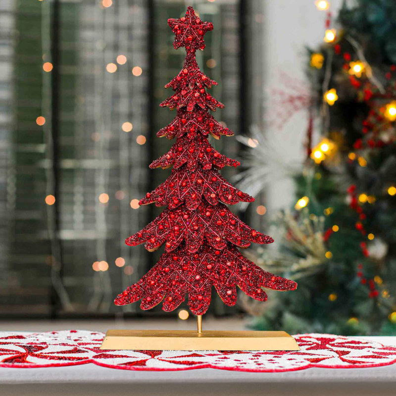Arbre de table de Noël Dickens, Rouge/doré