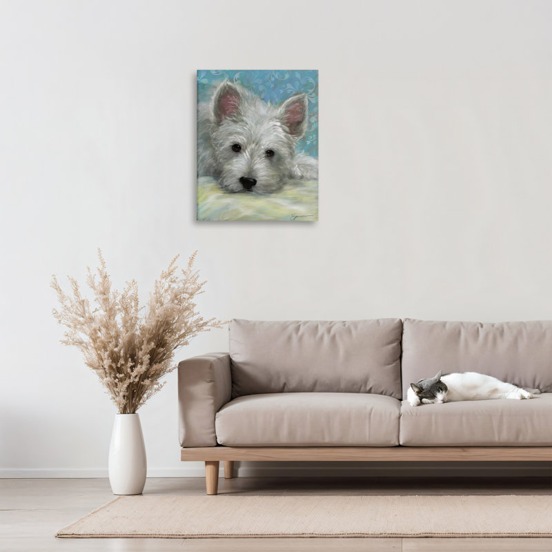«Lazy Day White Terrier», conception par Mary Sparrow, H 20 po x l 16 po