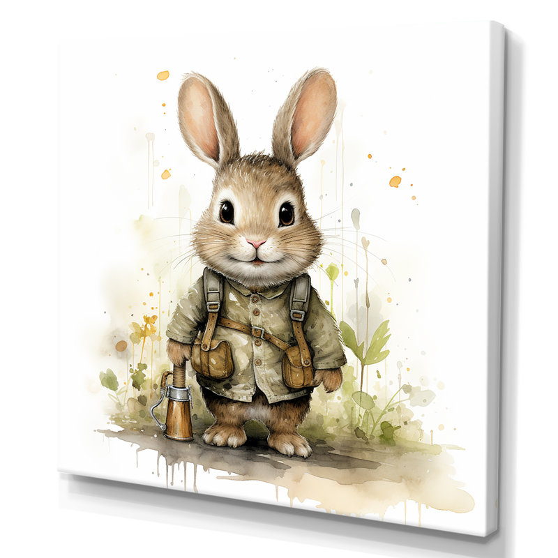 Delight Plump Nursery Rabbit Portrait I - Art mural de chambre de bébé, H 16 po x l 16 po x P 1 po, Toile tendue