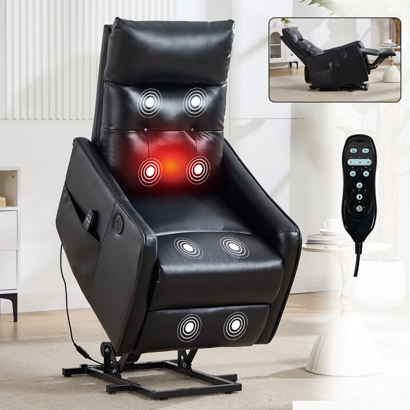 Fauteuil inclinable à moteur électrique en polyuréthane avec massage et chaleur, Noir