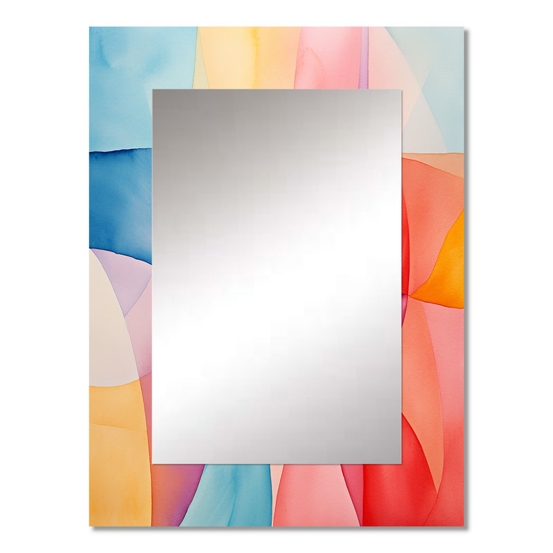 Midcentury pastel color collages IV - Geometric Wall Mirror, Modern Decorative Mirror, Printed Metal Art, 32" x 24"